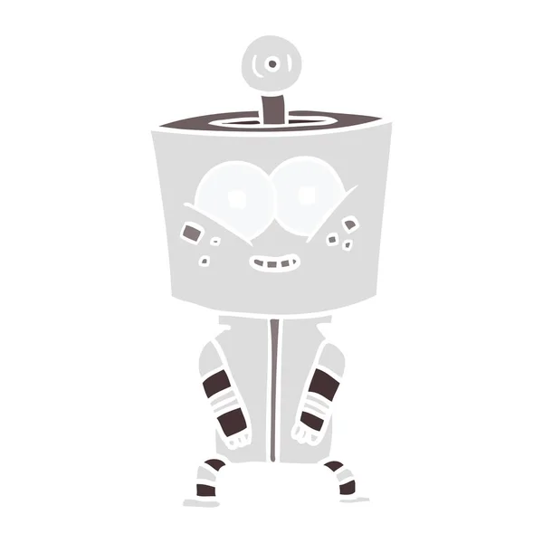 Feliz Color Plano Estilo Robot Dibujos Animados — Vector de stock