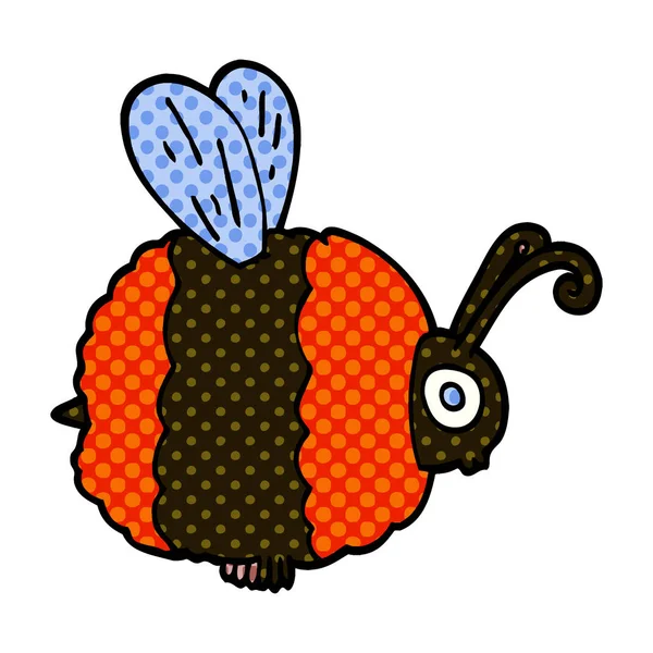 Cartoon Doodle Bee Flat Ikonen Isolerad Vit Bakgrund Vektor Illustration — Stock vektor
