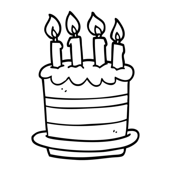 Line Drawing Cartoon Birthday Cake — Stock Vector