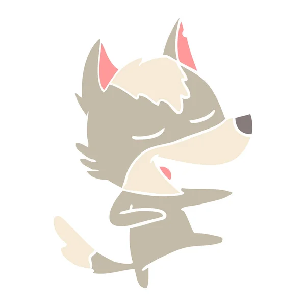 Estilo Color Plano Dibujos Animados Lobo Riendo — Vector de stock