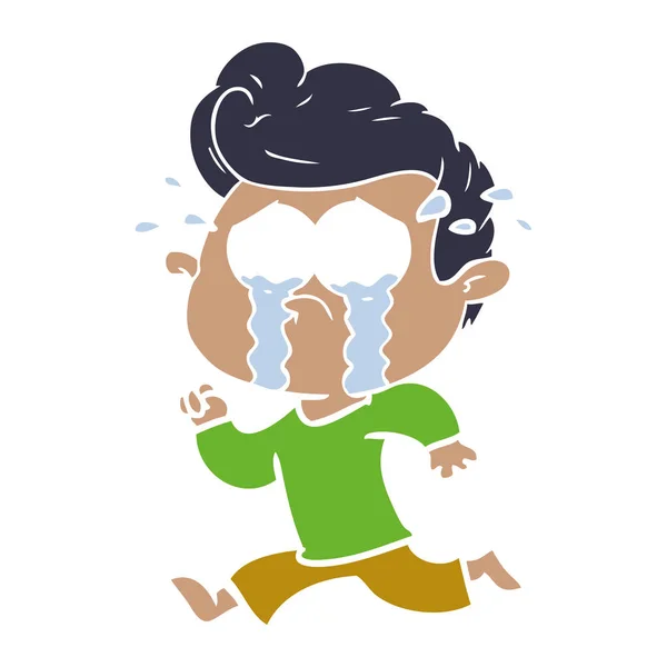 Flat Color Style Cartoon Crying Man Running — Stock Vector
