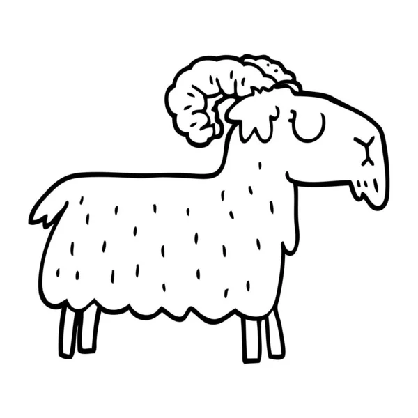 Line Drawing Cartoon Stubborn Goat — Stock Vector