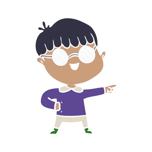 Chico Dibujos Animados Estilo Color Plano Con Gafas — Vector de stock