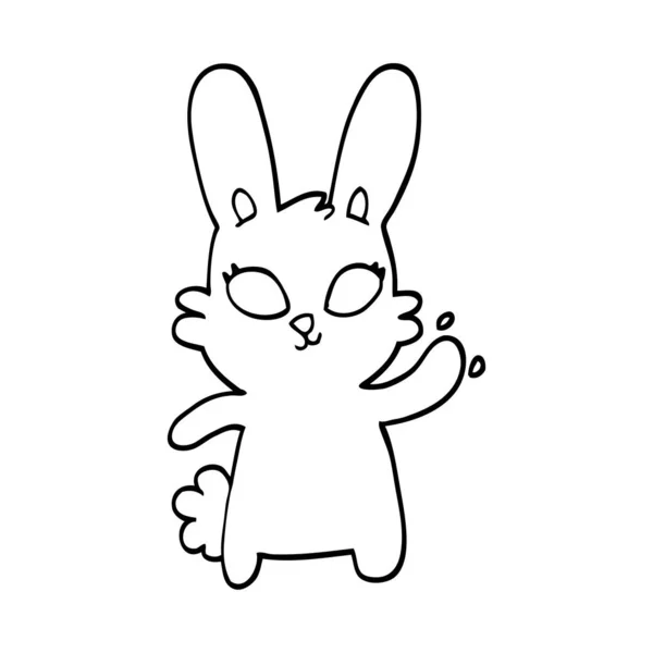 手を振ってかわいい白黒漫画のウサギ — ストックベクタ