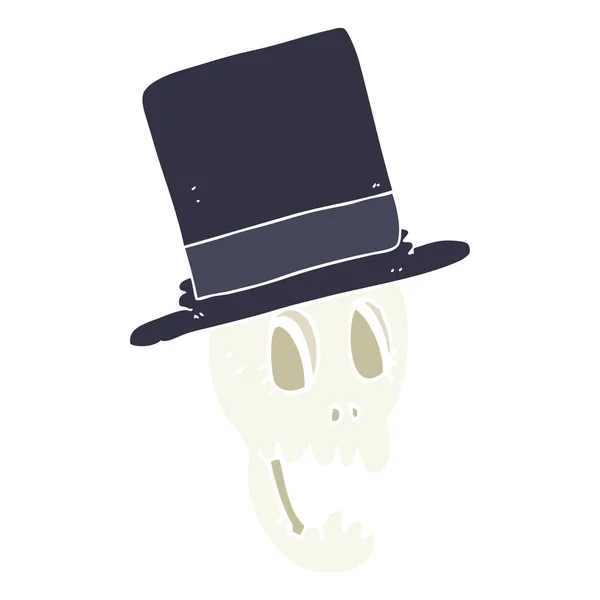 Flat Color Illustration Skull Wearing Top Hat — Stock Vector