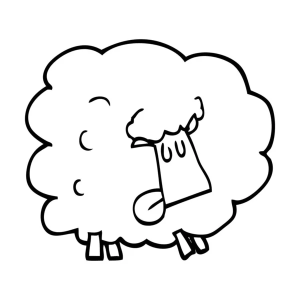 Line Drawing Cartoon Funny Sheep — Stock Vector