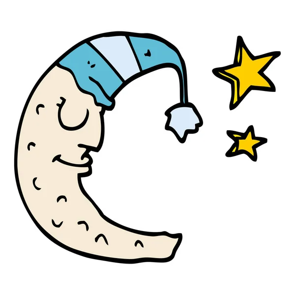 Cartoon Doodle Moon Sleeping Cap — Stock Vector