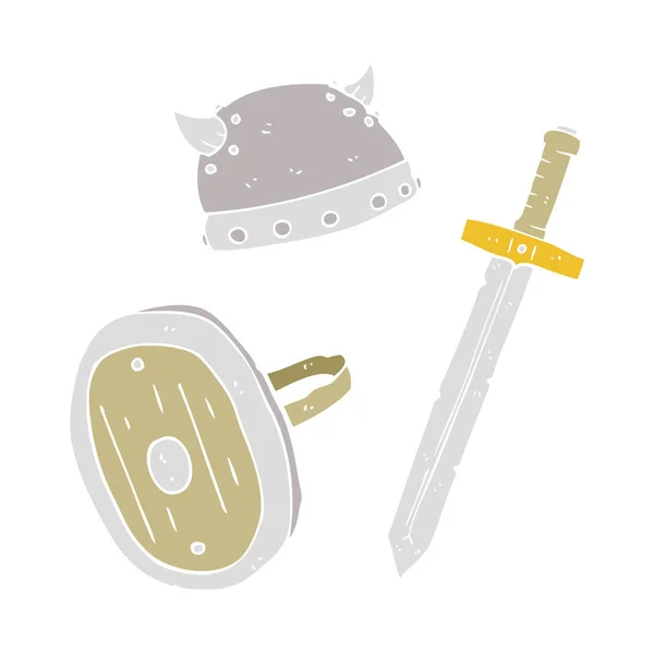 Flachfarbige Abbildung Mittelalterlicher Kriegerobjekte — Stockvektor