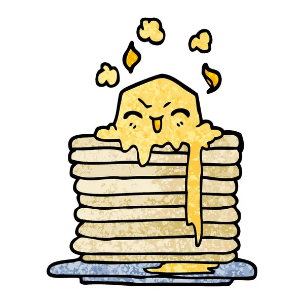 Grunge Textured Illustration Cartoon Butter Melting Pancakes — Stock Vector