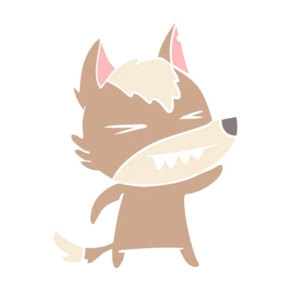 Lobo Enojado Color Plano Estilo Dibujos Animados — Vector de stock