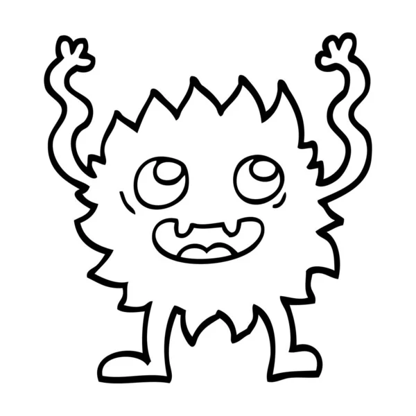 Zwart Wit Cartoon Funny Harige Monster — Stockvector