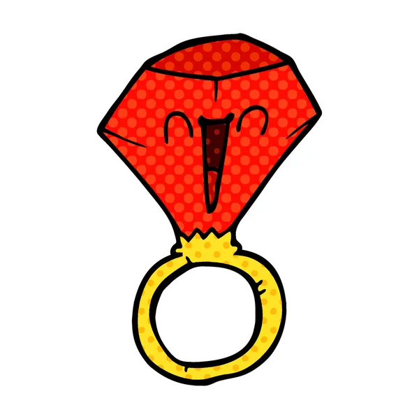 Fumetto Doodle Anello Rosso Rubino — Vettoriale Stock