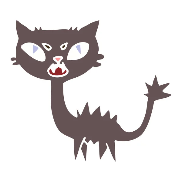 Plochý Barevný Obrázek Kreslený Halloween Black Cat — Stockový vektor