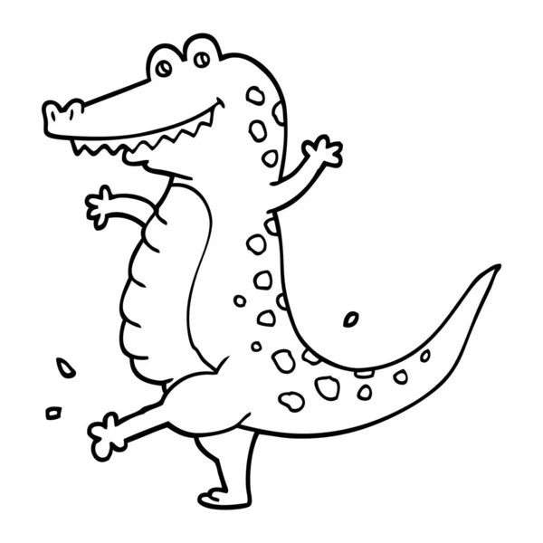 Black White Cartoon Dancing Crocodile — Stock Vector