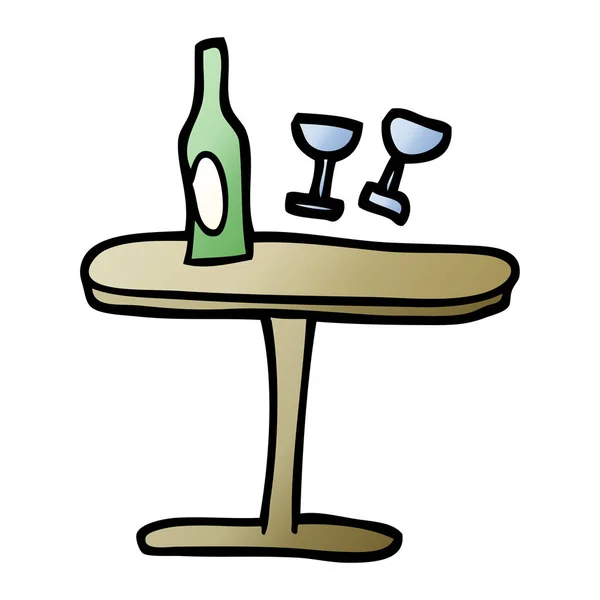 Vector Kleurovergang Illustratie Cartoon Tafel Met Fles Glazen — Stockvector