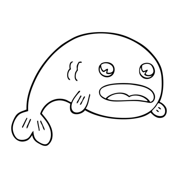 Line Drawing Cartoon Fish — Stock Vector