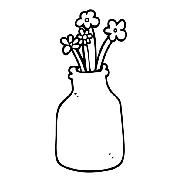 Flores Desenhos Animados Preto Branco Vaso — Vetor de Stock