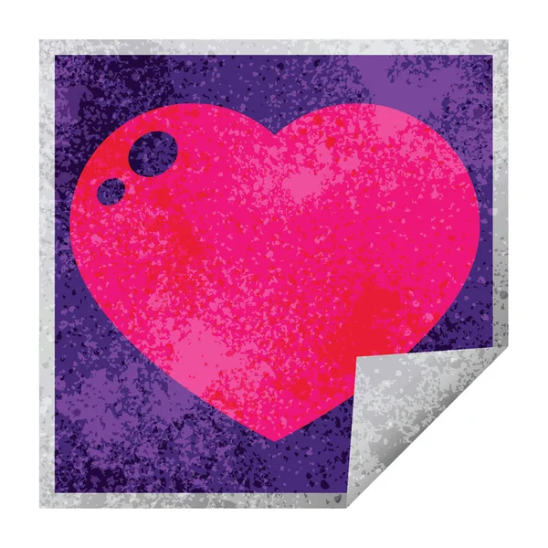 Corazón Pelado Pegatina Vector Gráfico Ilustración Cuadrada Pelado Pegatina — Vector de stock