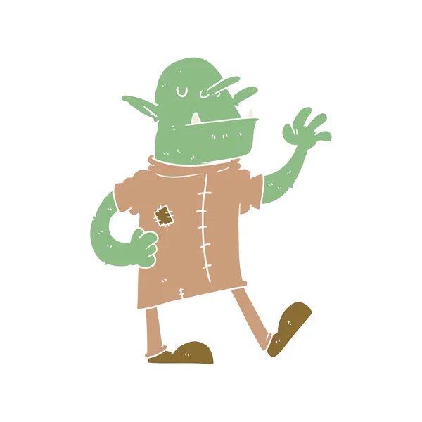 Estilo Cor Plana Desenho Animado Goblin —  Vetores de Stock