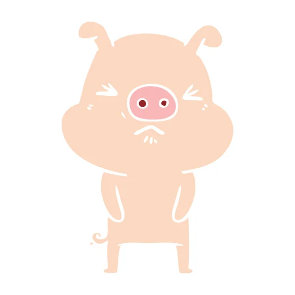 Plat Couleur Style Dessin Animé Cochon Grincheux — Image vectorielle