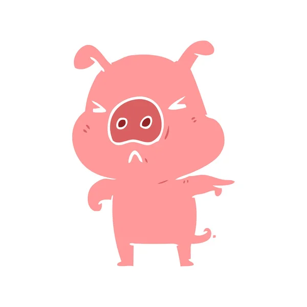 Flat Color Style Cartoon Angry Pig — Stock Vector