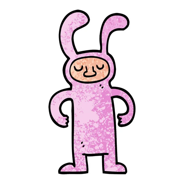 Grunge Textured Illustration Cartoon Man Dressed Bunny — Stock Vector