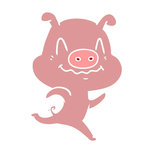 Nerveux Plat Couleur Style Dessin Animé Cochon — Image vectorielle