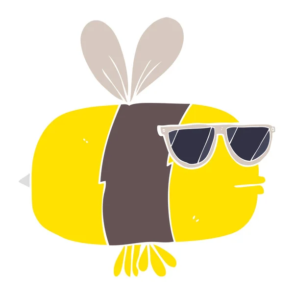 Flat Color Illustration Bee Wearing Sunglasses — Stock Vector