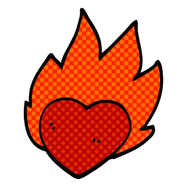 Cartoon Doodle Cuore Fiammeggiante — Vettoriale Stock