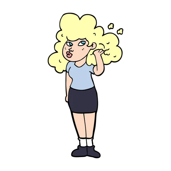 Fumetto Doodle Ragazza Giocando Con Capelli — Vettoriale Stock