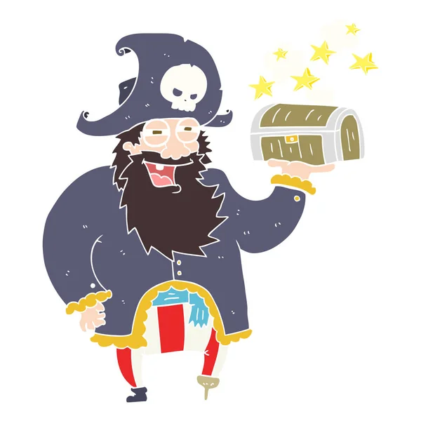 Plochý Barevný Obrázek Pirátského Kapitána Pokladem — Stockový vektor
