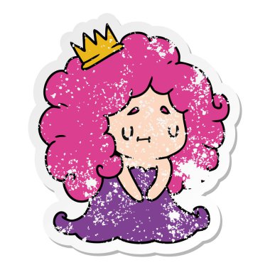 sıkıntılı etiket karikatür bir şirin kawaii Prenses kız