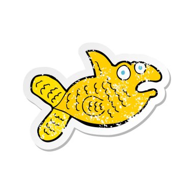 Retro sıkıntılı etiket bir çizgi film balık