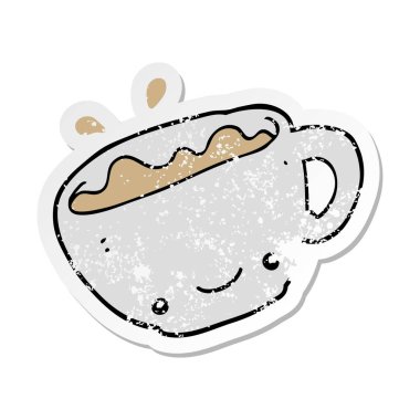 bir çizgi film fincan kahve sıkıntılı etiket