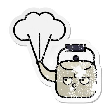 su ısıtıcısı dumanı tüten bir sevimli çizgi sıkıntılı etiket