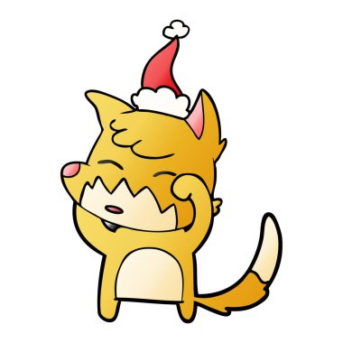 Noel Baba şapkası giyen bir tilkinin degrade çizgi film