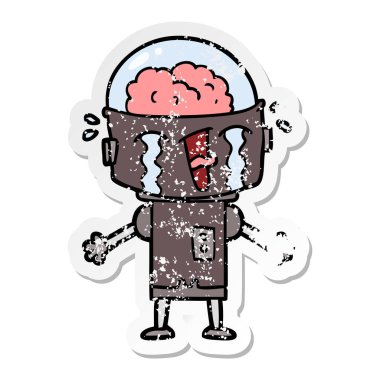 robot ağlıyor bir karikatür sıkıntılı etiket