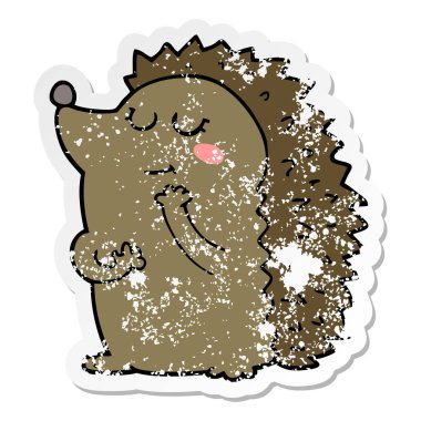 sevimli çizgi kirpi sıkıntılı etiket