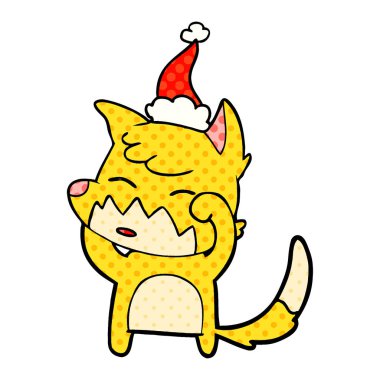 Noel Baba şapkası giyen bir tilki çizgi roman tarzı gösteren resim