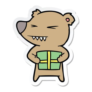 kızgın ayı karikatür hediye ile etiket