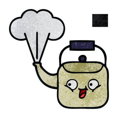 Retro grunge doku karikatür dumanı tüten bir Kettle