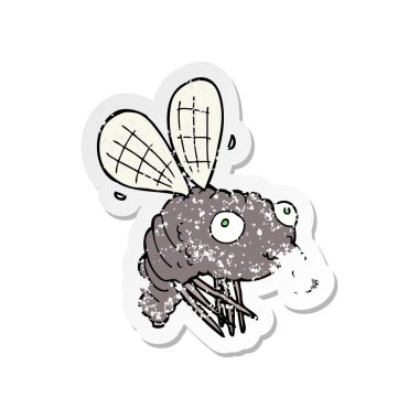 bir çizgi film sineğin Retro sıkıntılı etiket