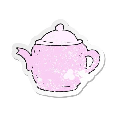 bir çizgi film çaydanlık Retro sıkıntılı etiket