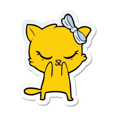 sevimli çizgi kedi yay ile etiket