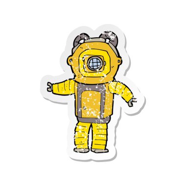 bir çizgi film derin deniz dalgıç Retro sıkıntılı etiket 