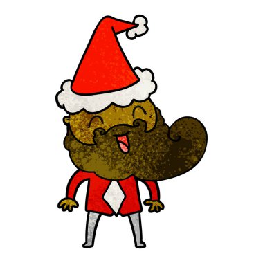 mutlu bir sakallı adamın santa giyen dokulu çizgi film el çekilmiş