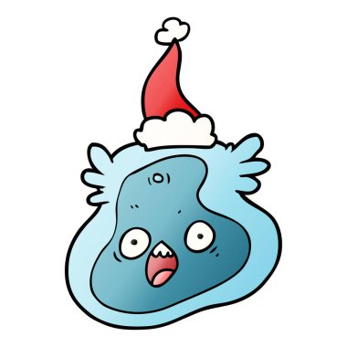 Noel Baba şapkası giyen bir mikrop, degrade çizgi film el çekilmiş