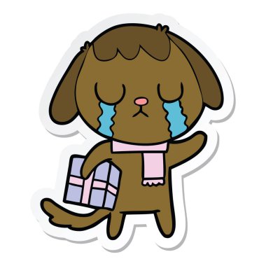 ağlayan bir sevimli çizgi köpek etiket