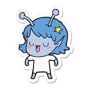 mutlu uzaylı kız çizgi film etiketi