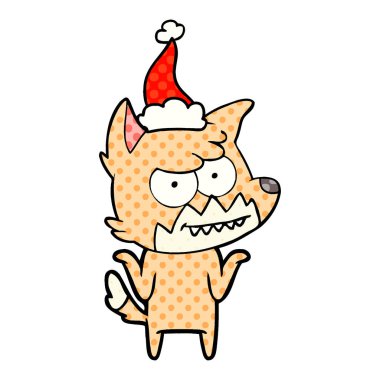 santa ha giyen bir sırıtış tilki çizgi roman tarzı gösteren resim